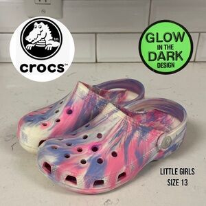 Crocs Girls' Classic Glow-In-The-Dark Marbled Clogs Size 13 Colorful Tie-Dye